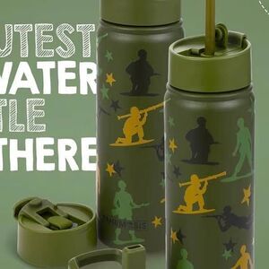 18 OZ Kids Water Bottle with Straw & 2 Lids (Flip & Spout), NEW